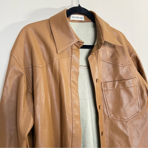 NICHOLAS Aretha Dark Tan Vegan Leather Shacket - Size 6 OVERSIZED- EUC - Picture 4 of 11